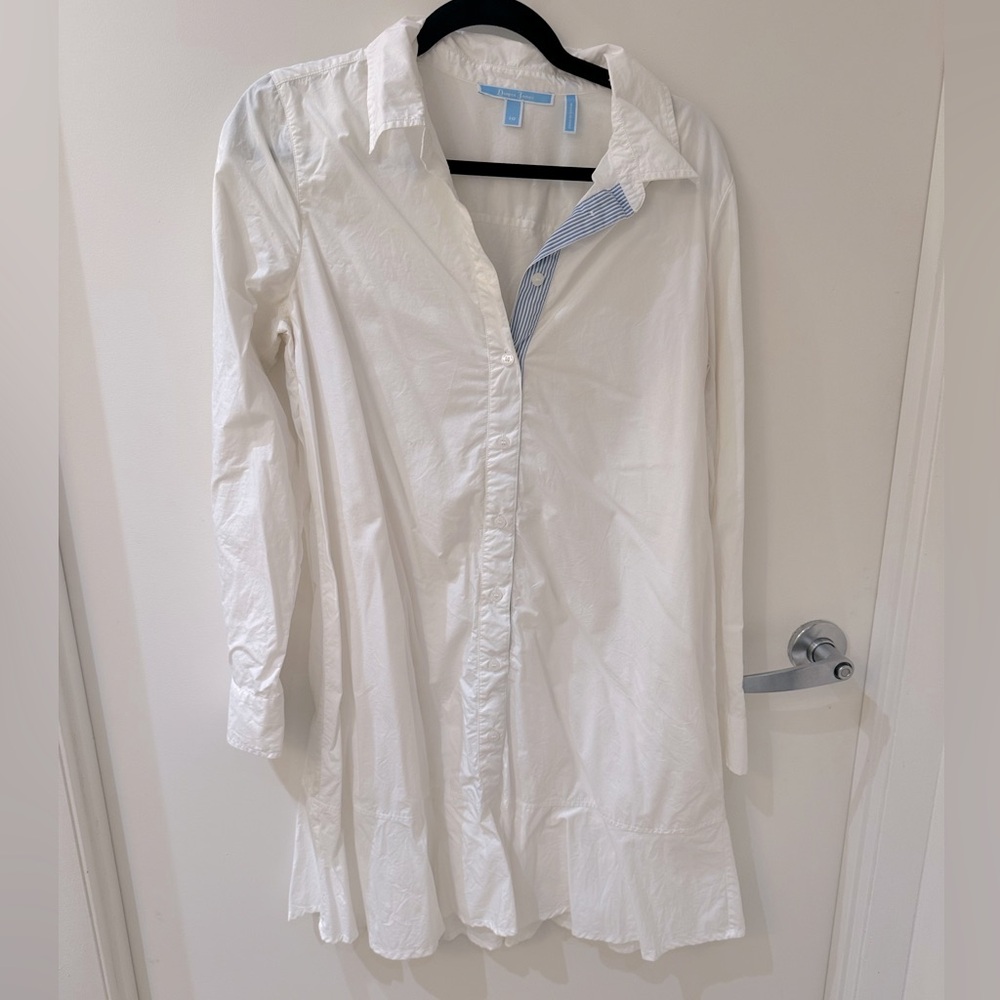 Draper James white cotton shirtdress with little ruffle size 10